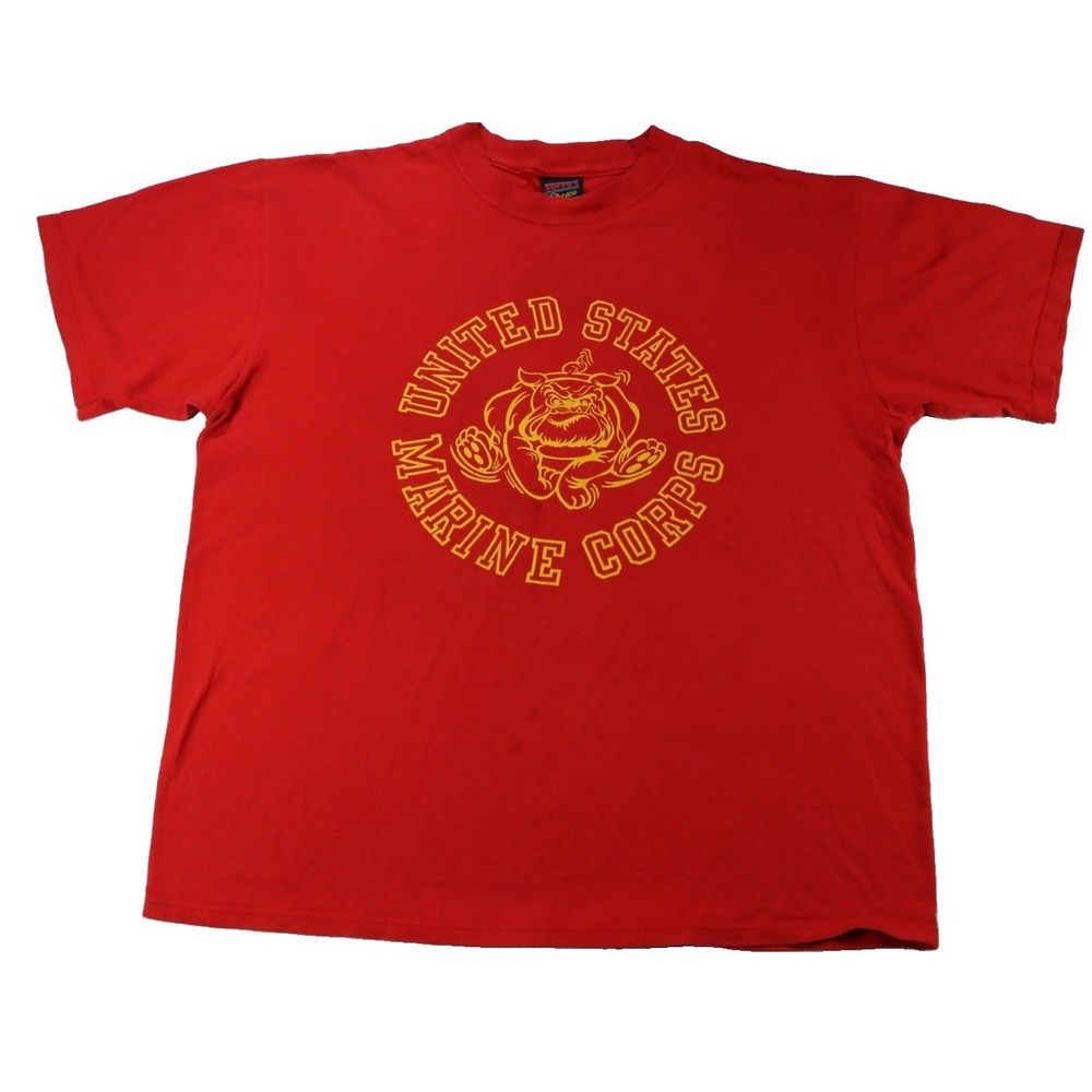 Vintage 90s USMC Marine Corps Bulldog T Shirt L Soffe Choice Red Devil Dog USA